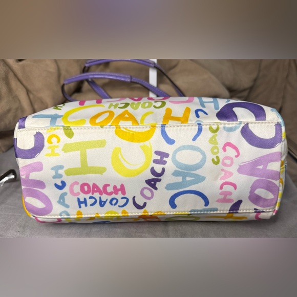 Coach Purple & White Satin Multi-Color Graffiti Tote Bag # C1282-F19419 NWT - Picture 4 of 6